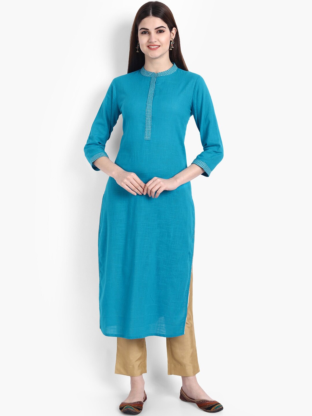 

fabGLOBAL Women Turquoise Blue Cotton Kurta