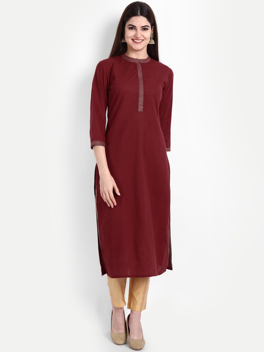 

fabGLOBAL Women Maroon Thread Work Kurta