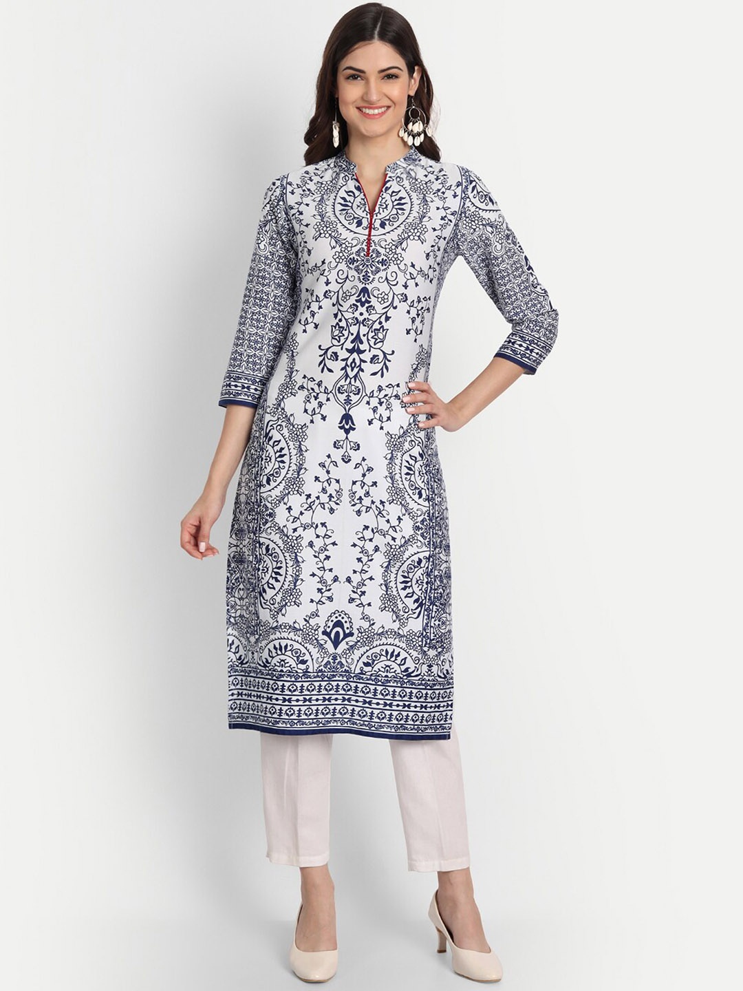 

fabGLOBAL Women Blue Ethnic Motifs Printed Kurta