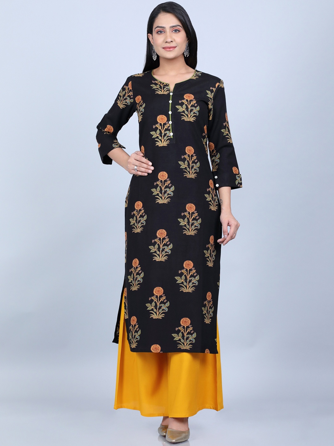 

fabGLOBAL Women Black Floral Printed Kurta