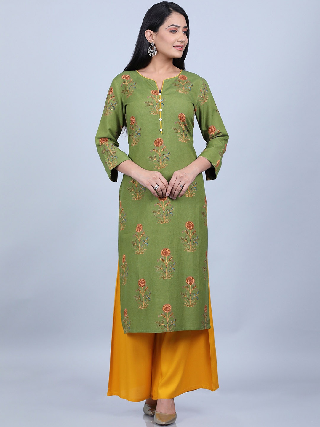 

fabGLOBAL Women Green Floral Printed Kurta