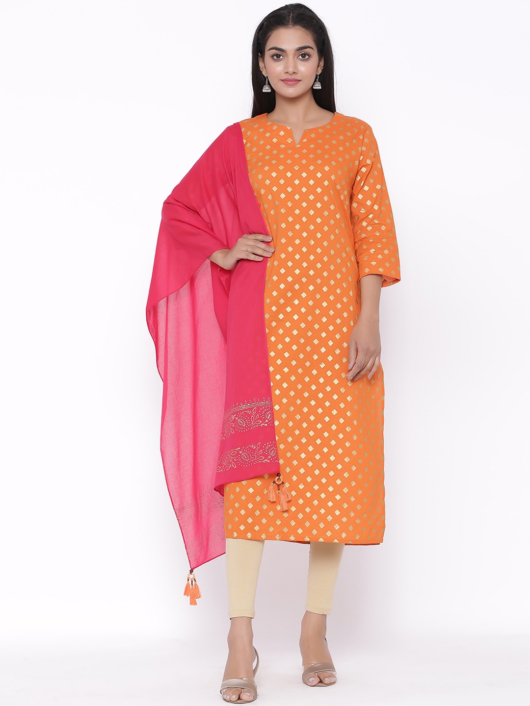 

fabGLOBAL Women Orange Ethnic Motifs Printed Kurta