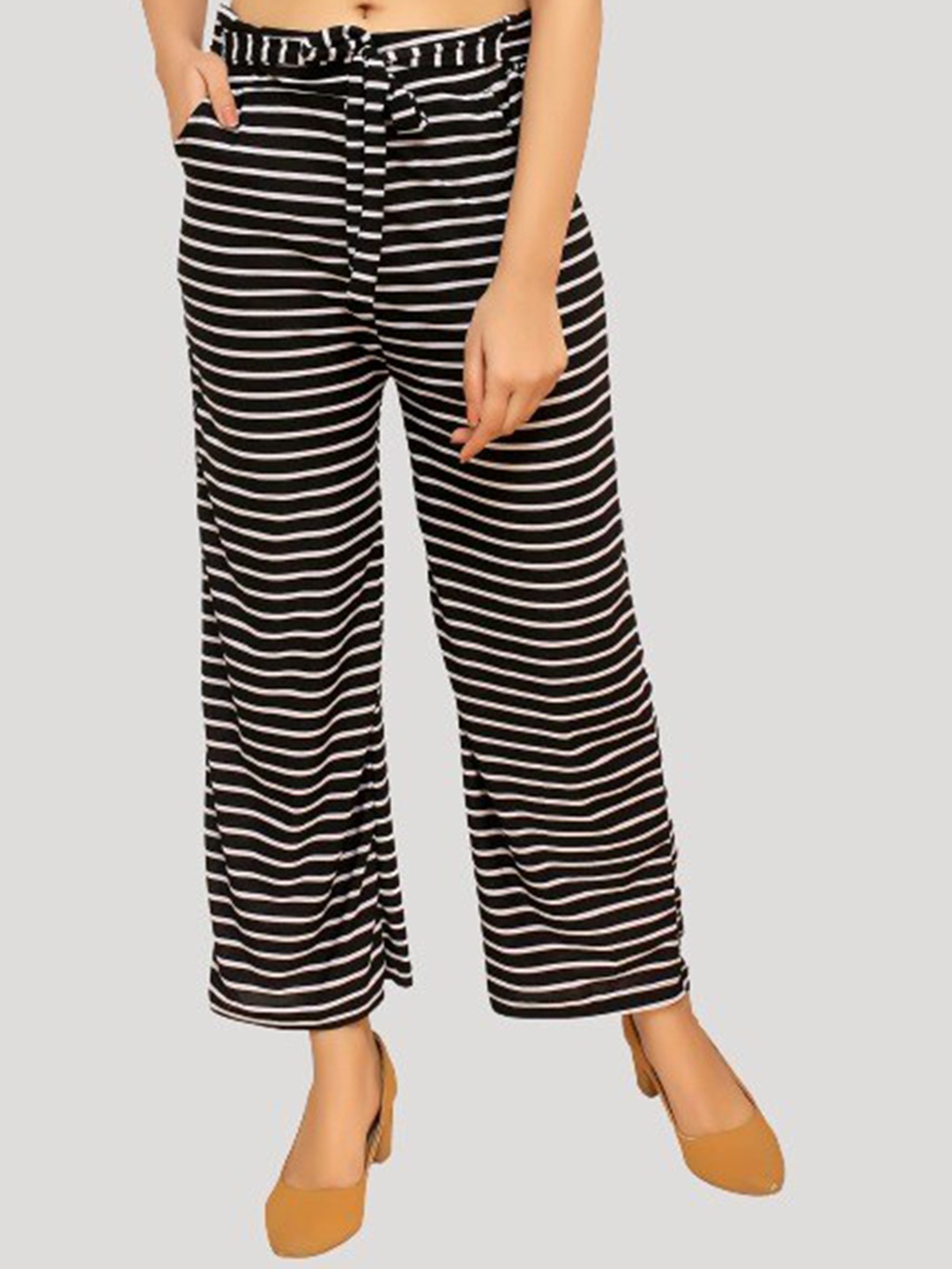 

FNOCKS Girls Black & White Striped Cotton Lounge Pants