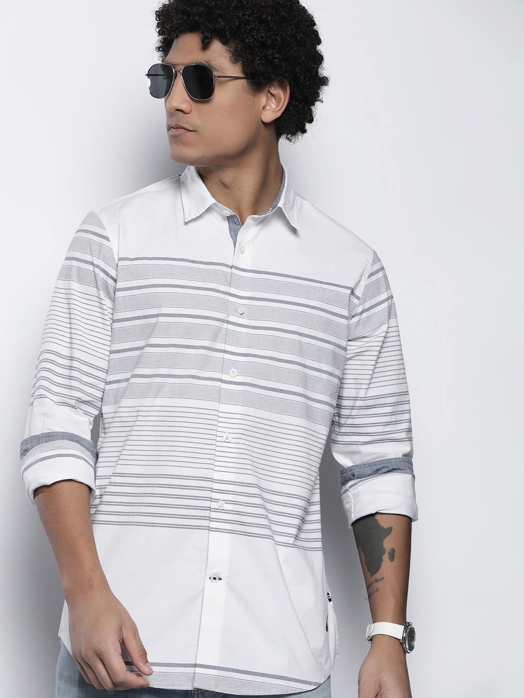 

Nautica Men Slim Fit Striped Casual Shirt, White