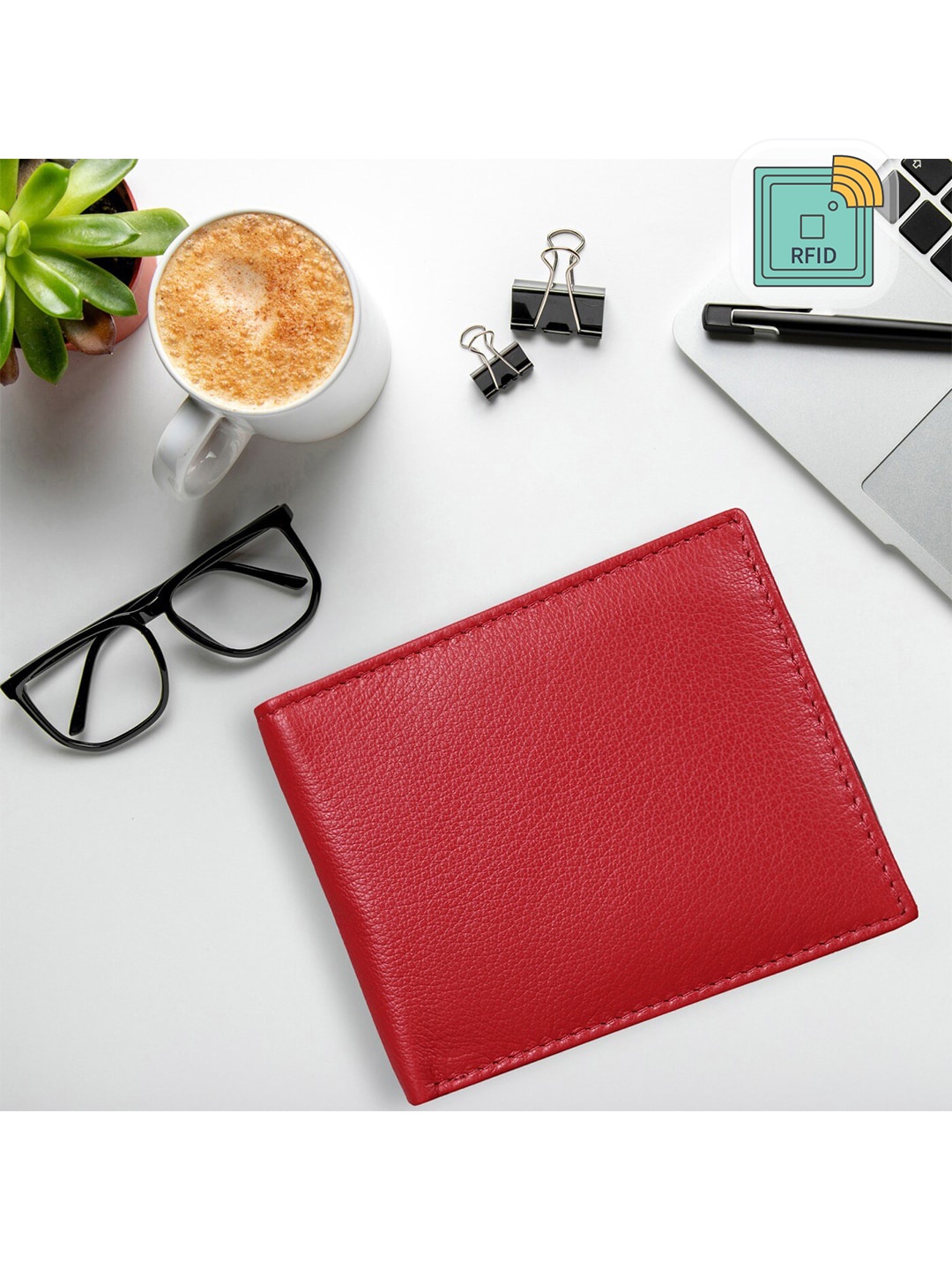 

TEAM 11 Men Red Leather Two Fold Wallet