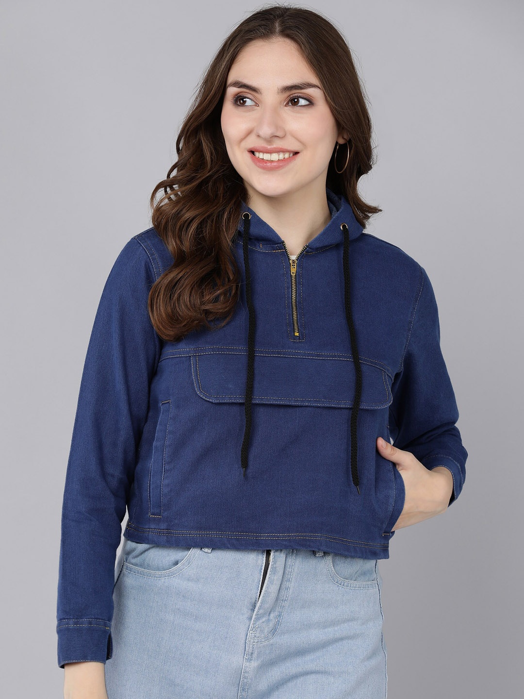 

MONTREZ Women Blue Crop Tailored Jacket