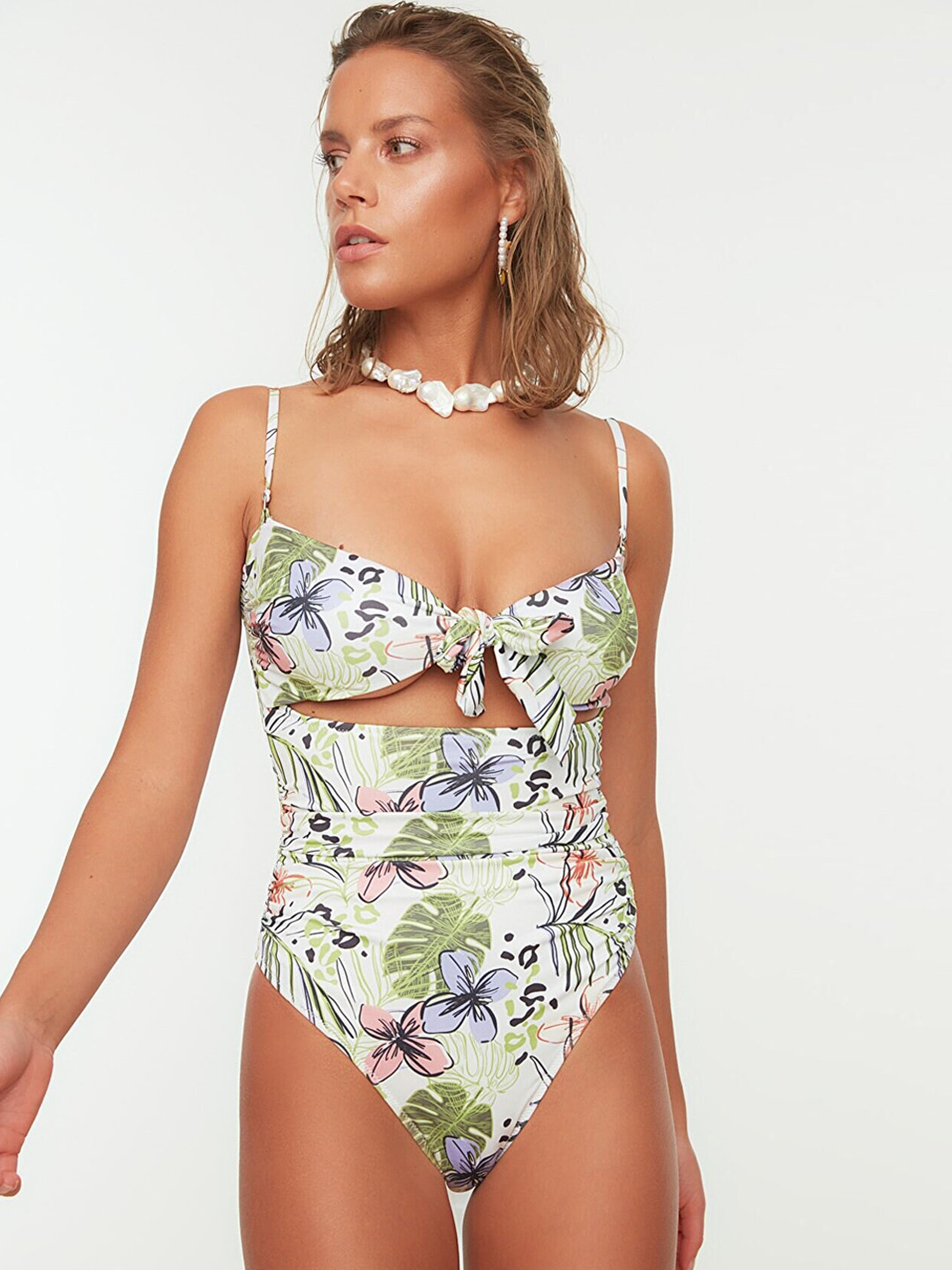 

Trendyol Women White & Green Printed Bodysuit