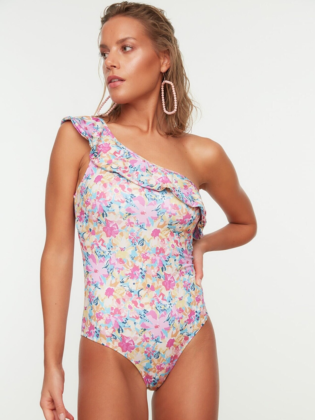 

Trendyol Women White & Pink Printed Bodysuit