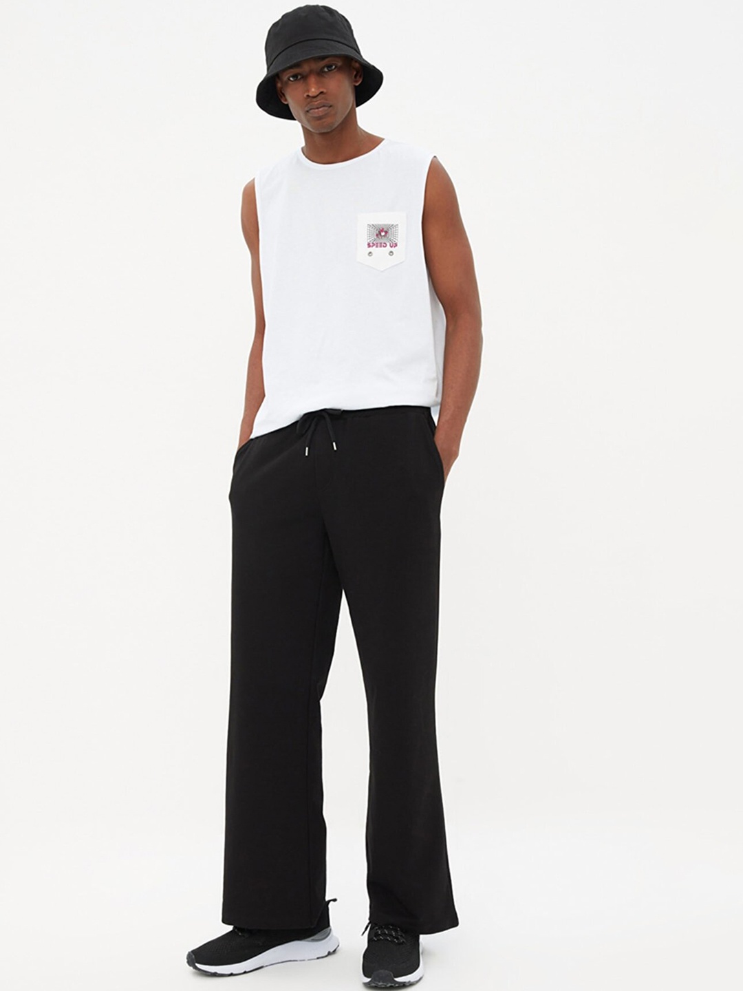 

Trendyol Men Black Solid Wide Leg Cotton Track Pants