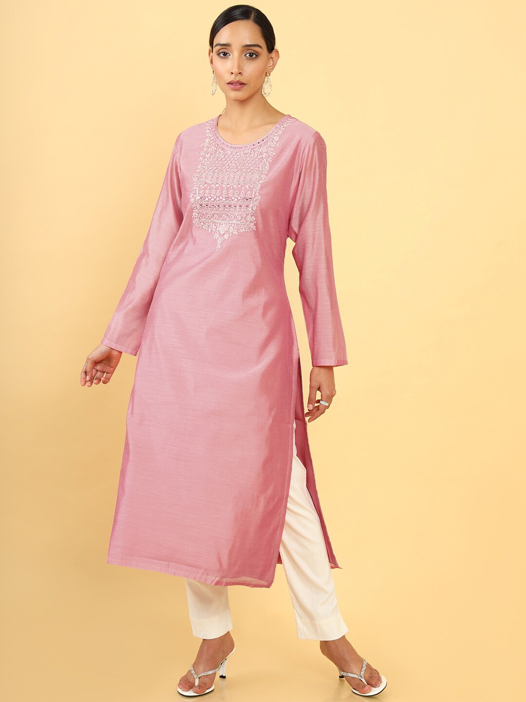 

Soch Women Pink Yoke Design Chikankari Kurta