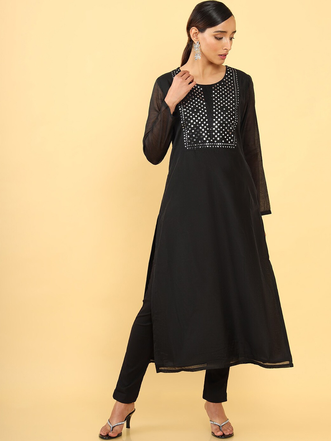 

Soch Women Black Mirror Work Yoke Design Kurta
