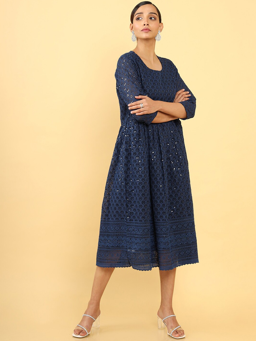 

Soch Women Navy Blue Ethnic Motifs Georgette Anarkali Kurta