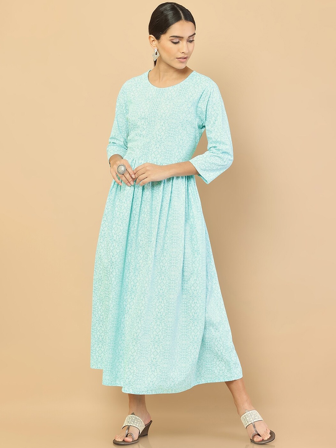 

Soch Women Blue Viscose Rayon Floral Printed Anarkali Kurta