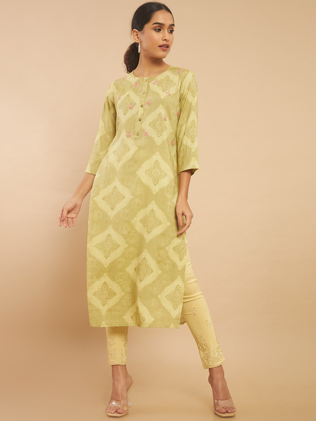

Soch Women Green Printed Viscose Rayon Kurta