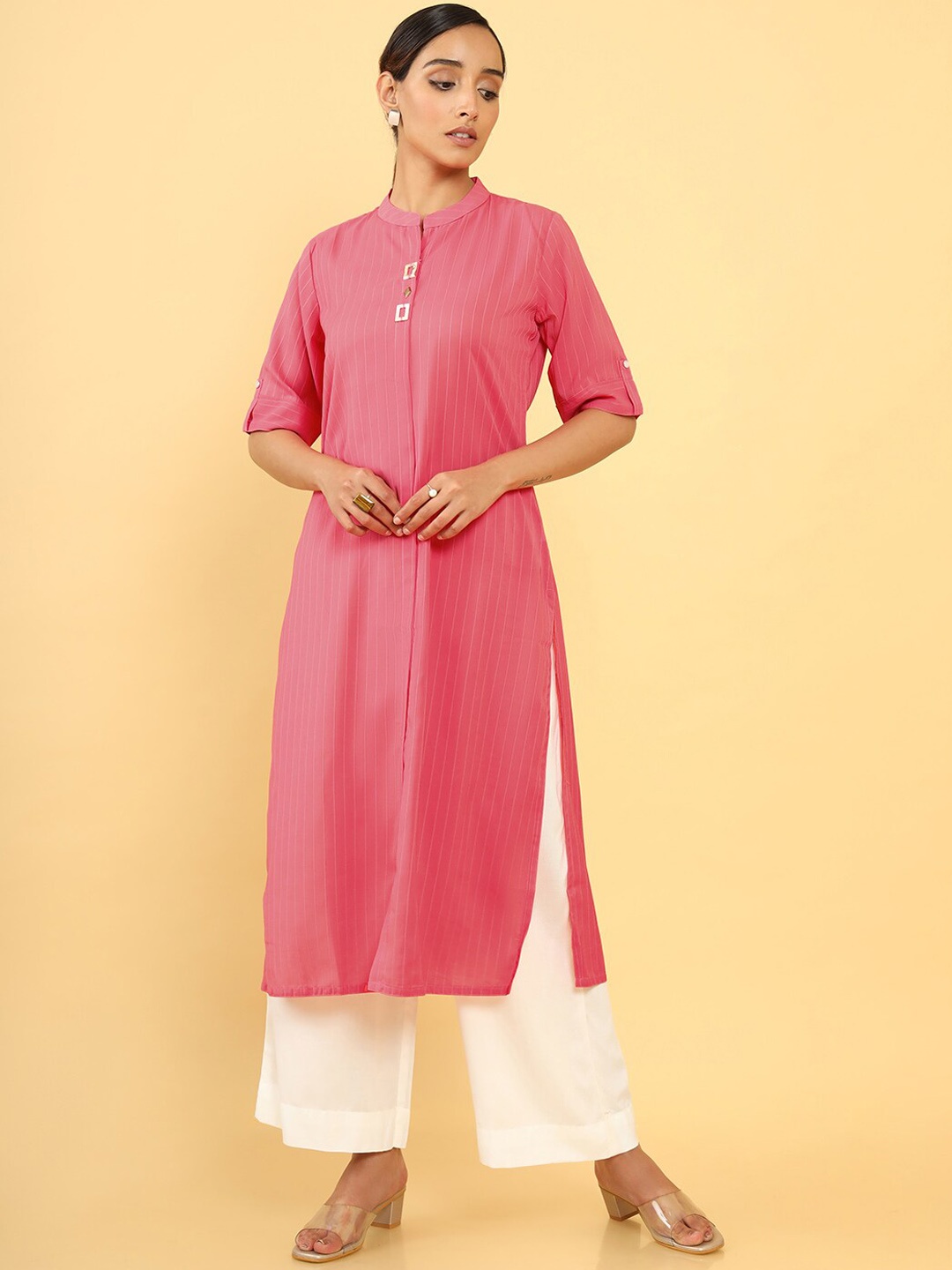 

Soch Women Coral Striped Kurta