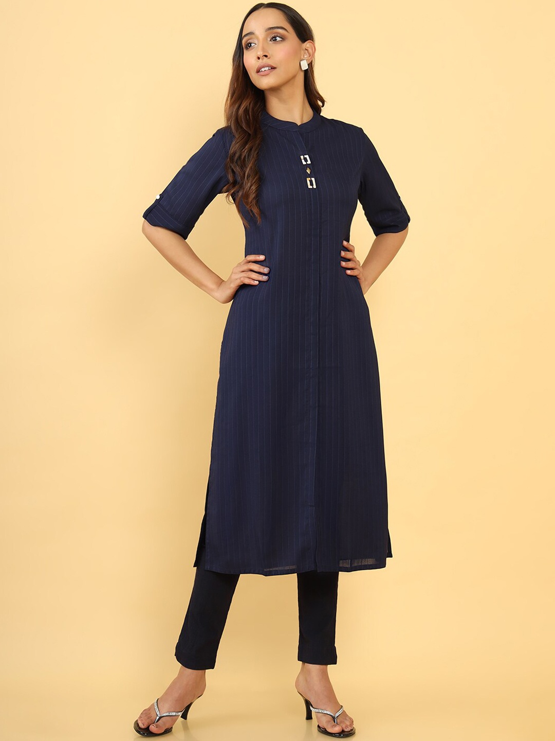 

Soch Women Navy Blue Polyester Kurta