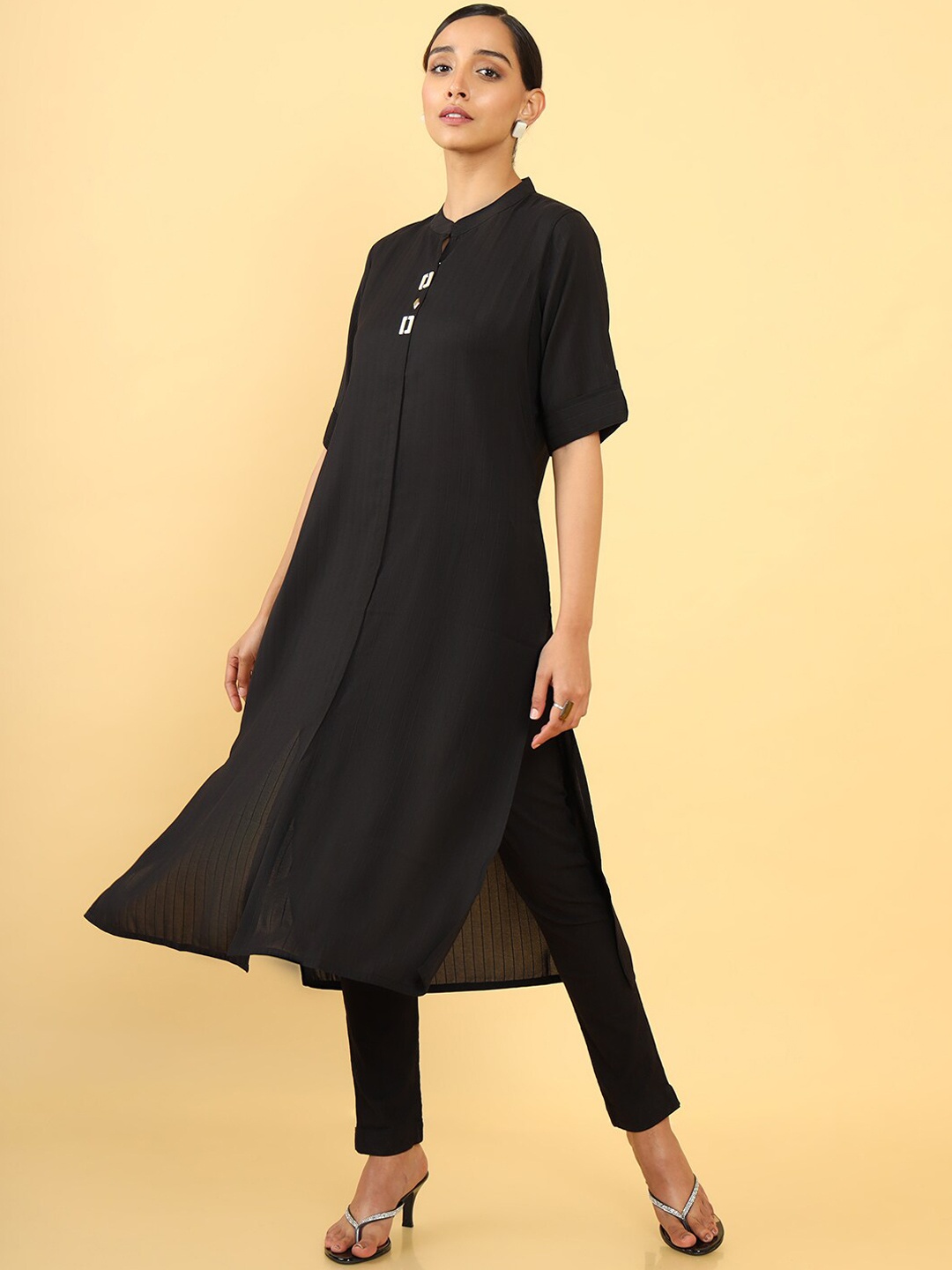 

Soch Women Black & White Striped Kurta