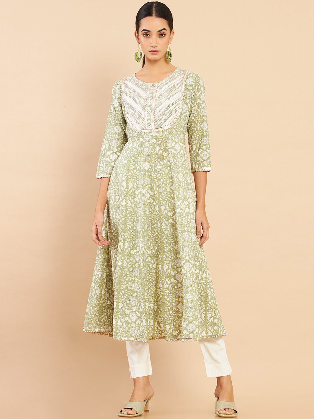

Soch Women Green Floral Printed Anarkali Kurta