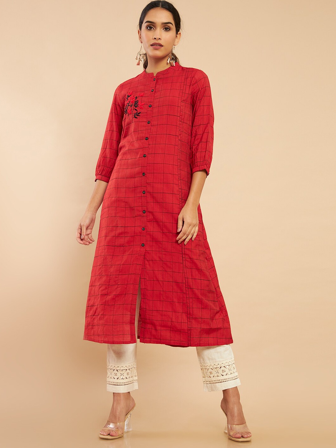 

Soch Women Red Printed Thread Work Kurta
