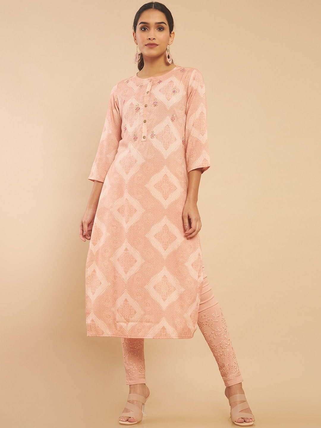 

Soch Women Peach-Coloured Ethnic Motifs Printed Kurta
