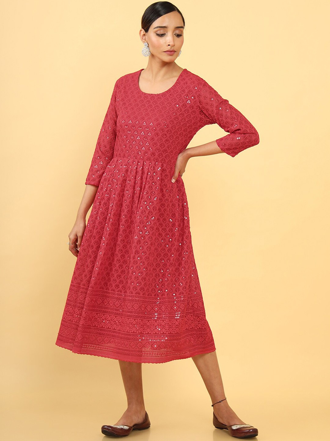 

Soch Women Red Floral Embroidered Georgette Anarkali Kurta