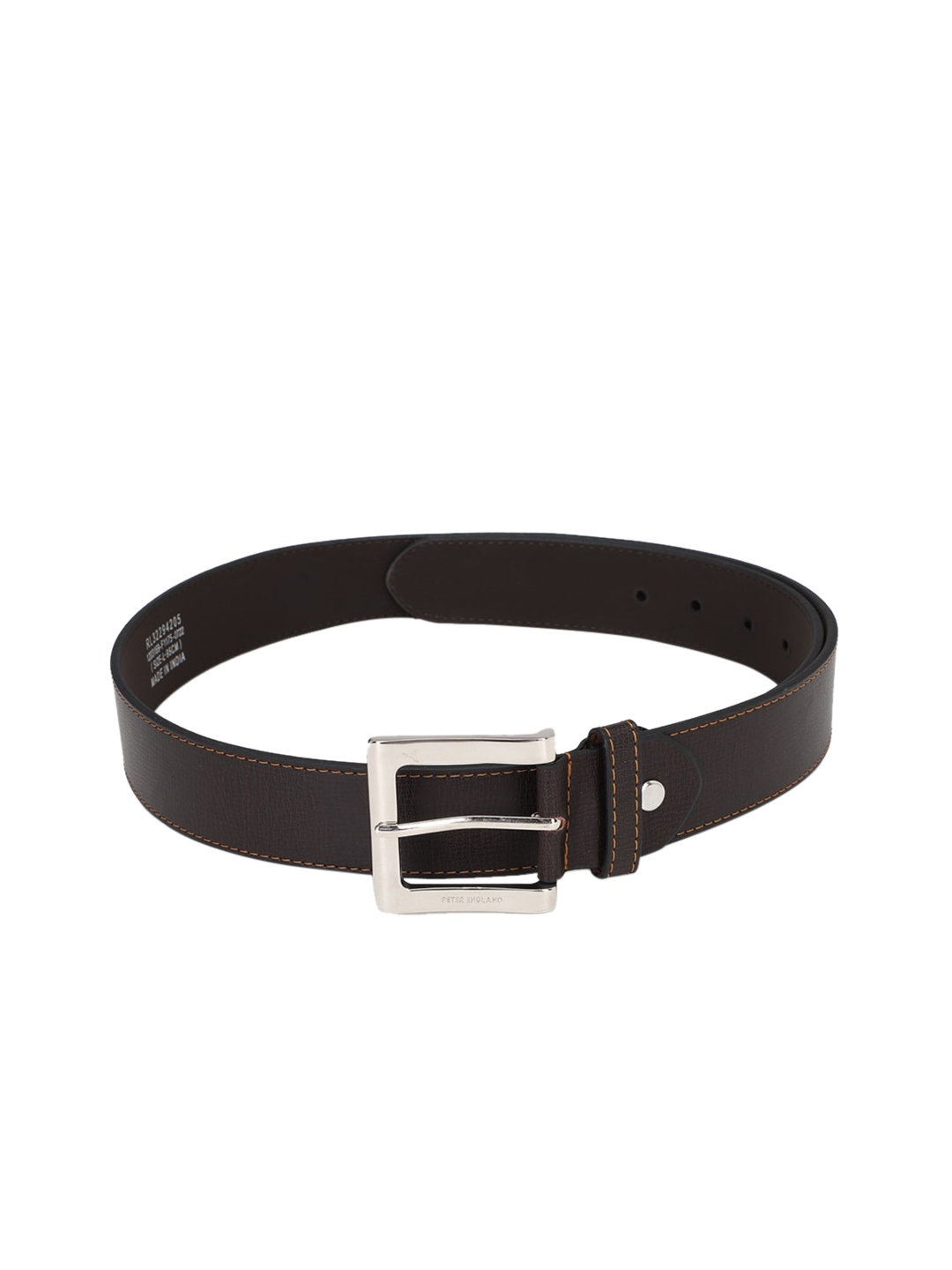 

Peter England Men Black Solid Leather Belt