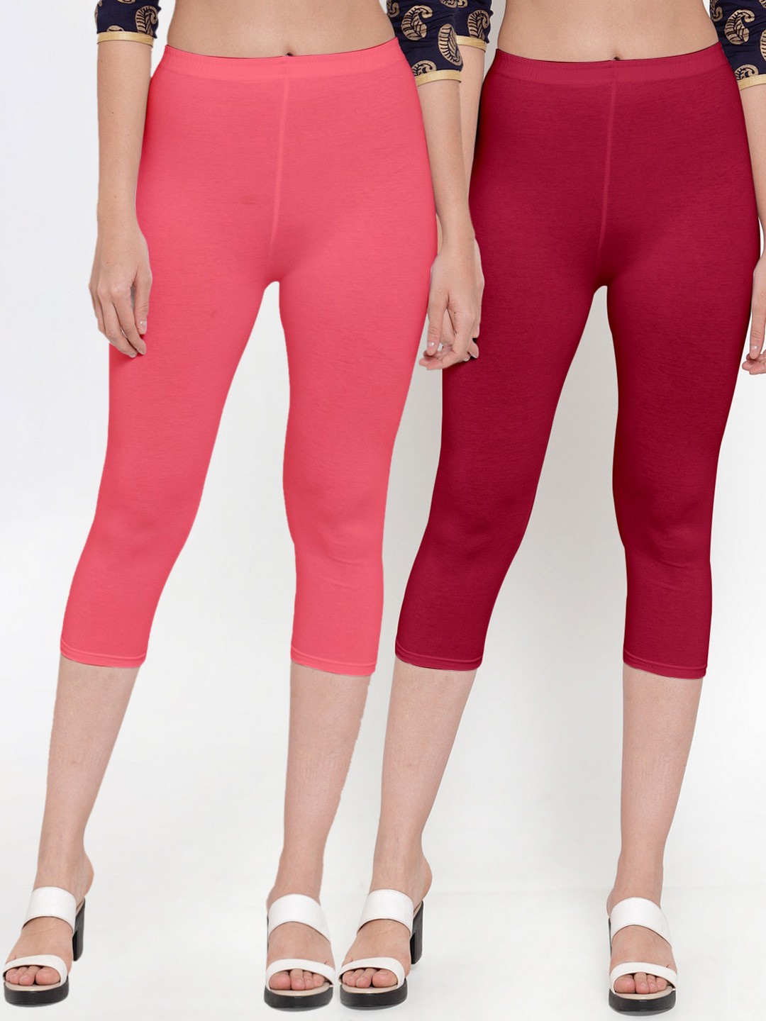 

Jinfo Women Maroon and Pink Capris Pack of 2