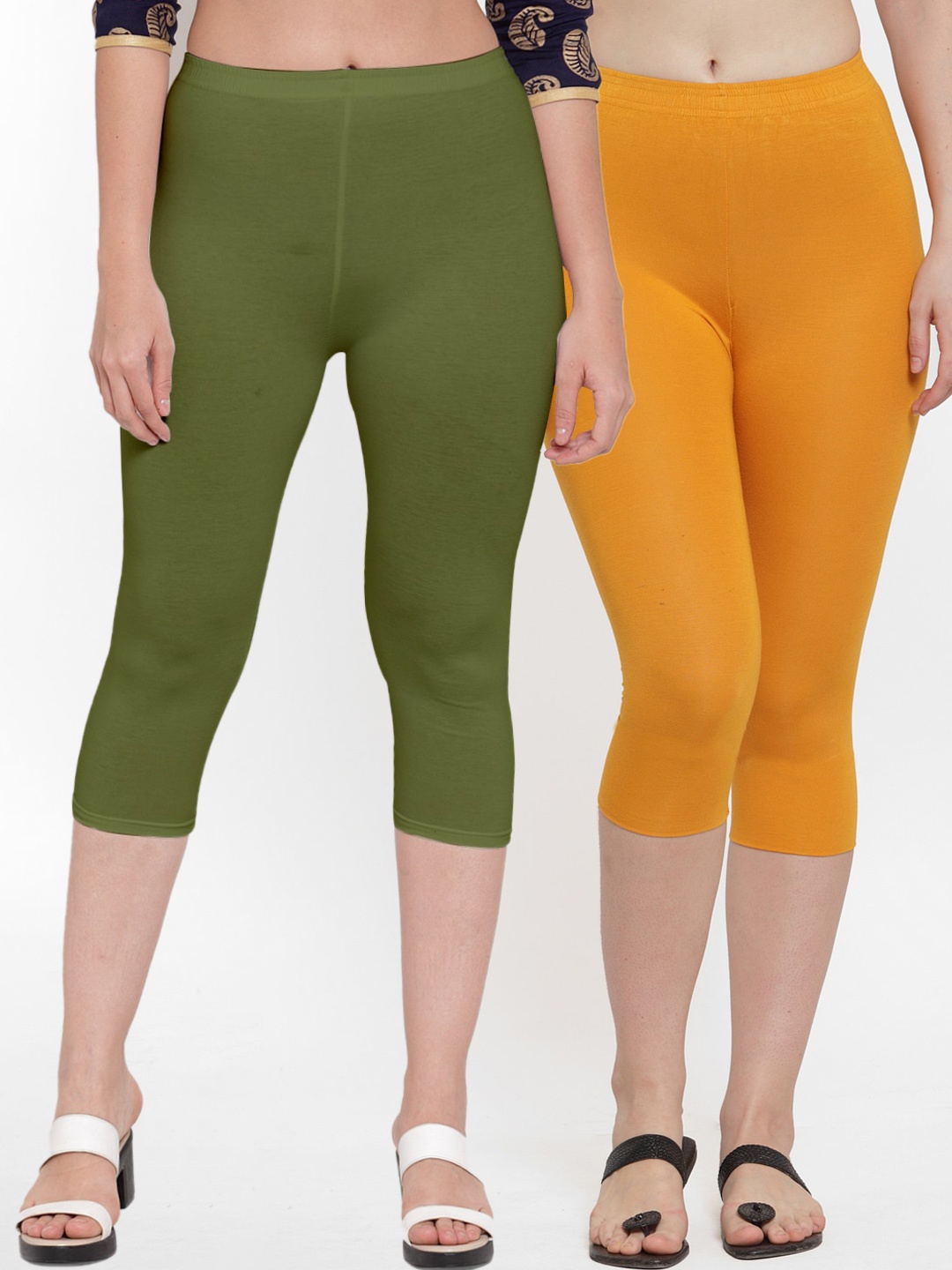 

Jinfo Women Pack Of 2 Yellow & Green Cotton Capris