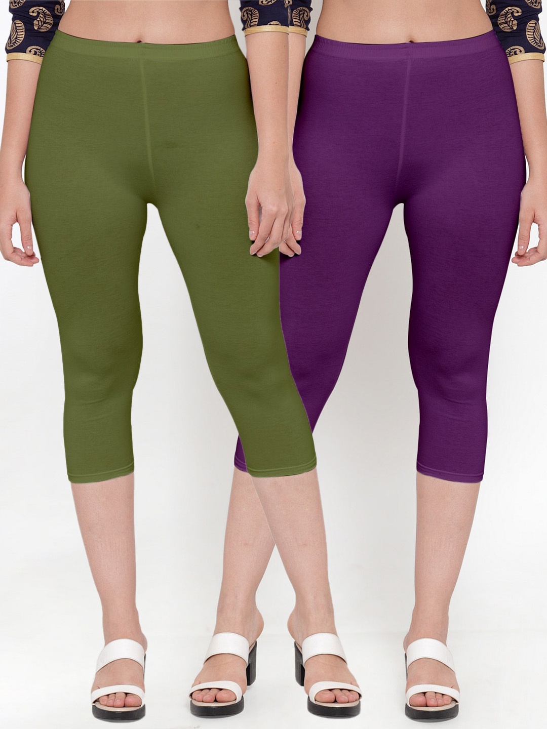 

Jinfo Pack Of 2 Women Purple & Olive Green Capris