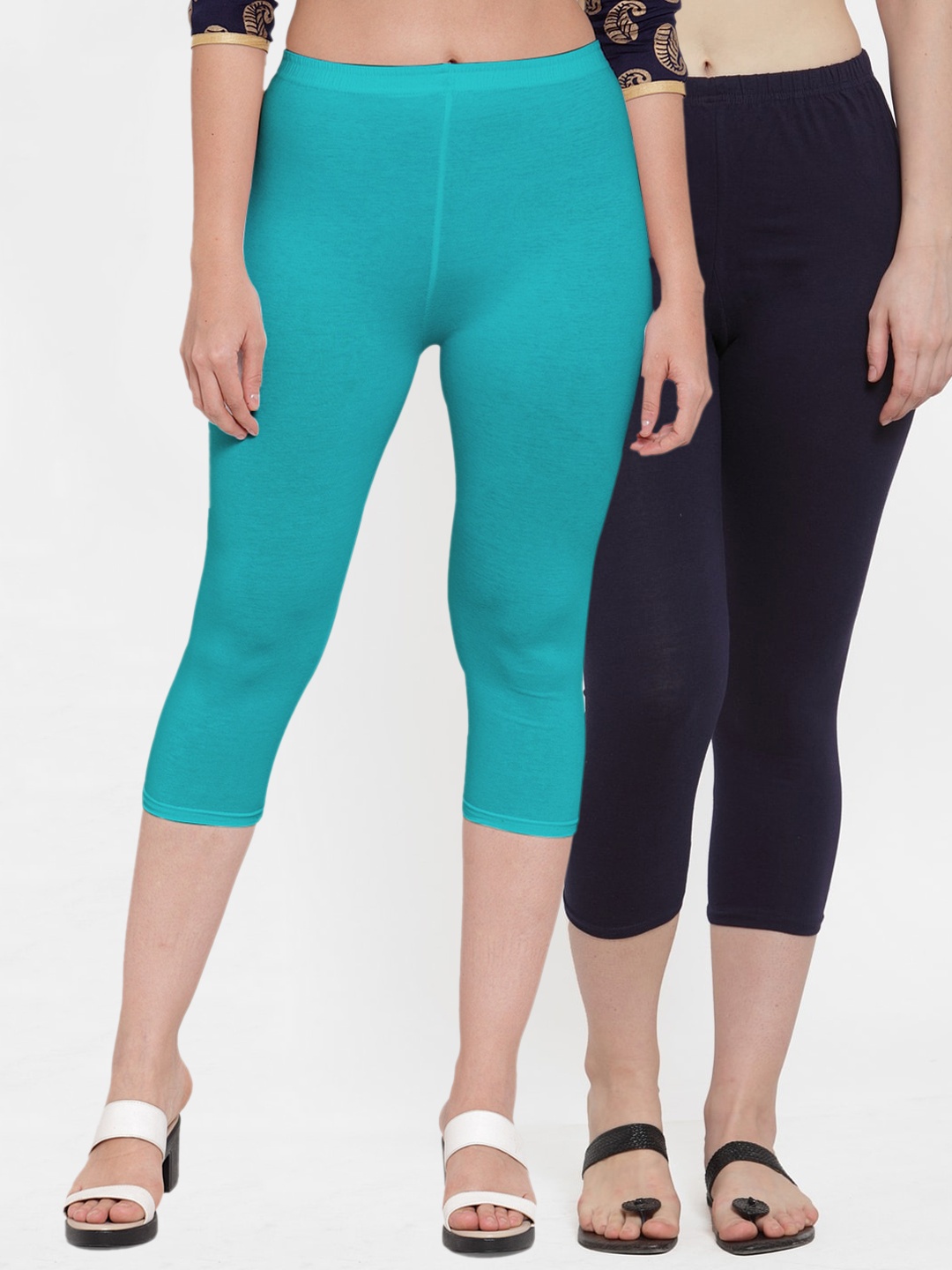 

Jinfo Women Navy Blue & Blue Set Of 2 Cotton Capris