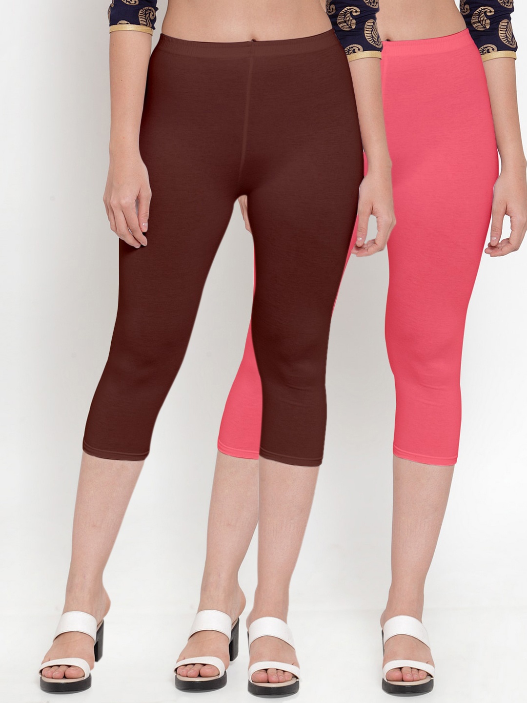 

Jinfo Women Pack of 2 Peach & Brown Capris