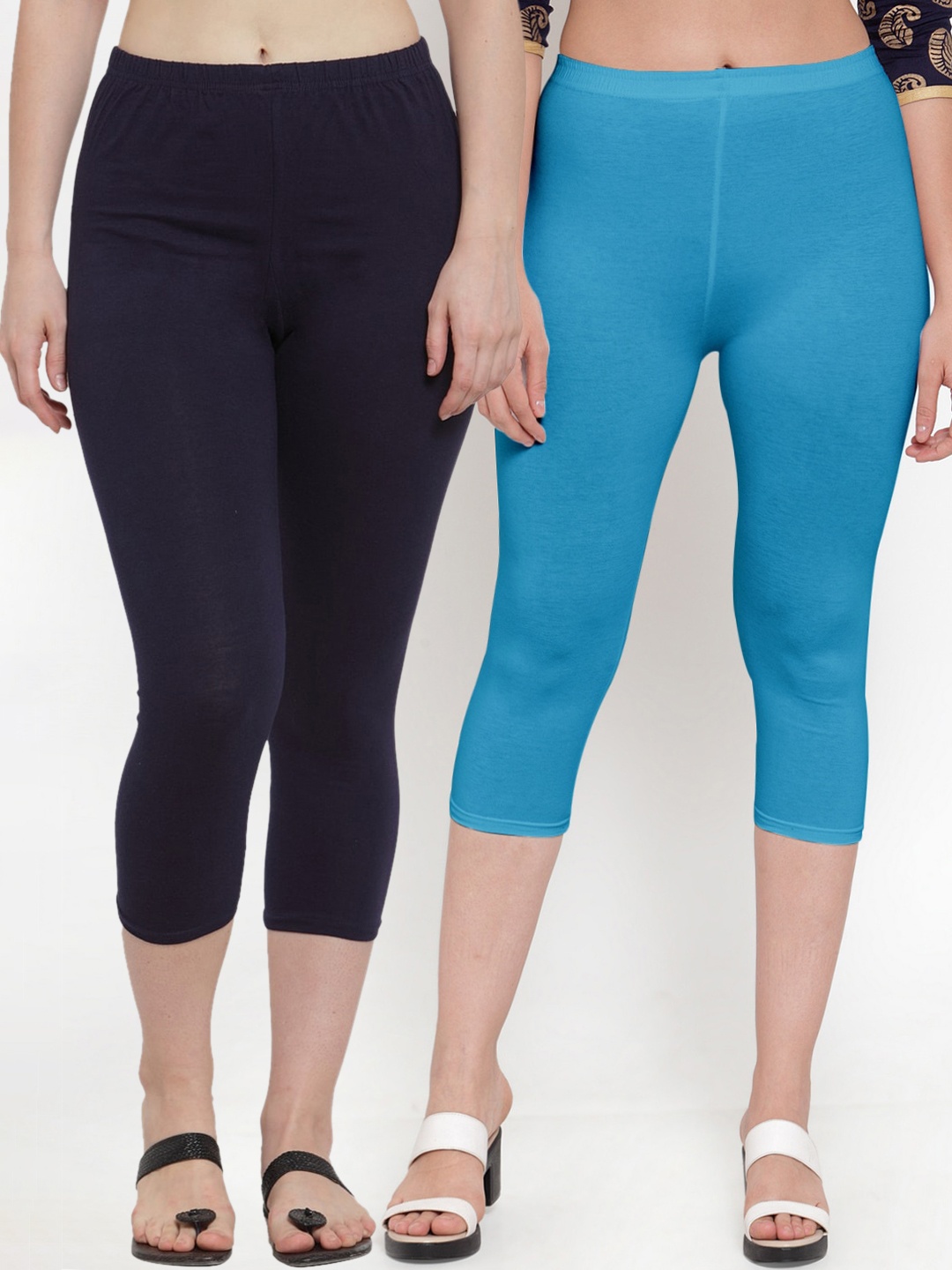 

Jinfo Women Pack of 2 Black & Blue Capris