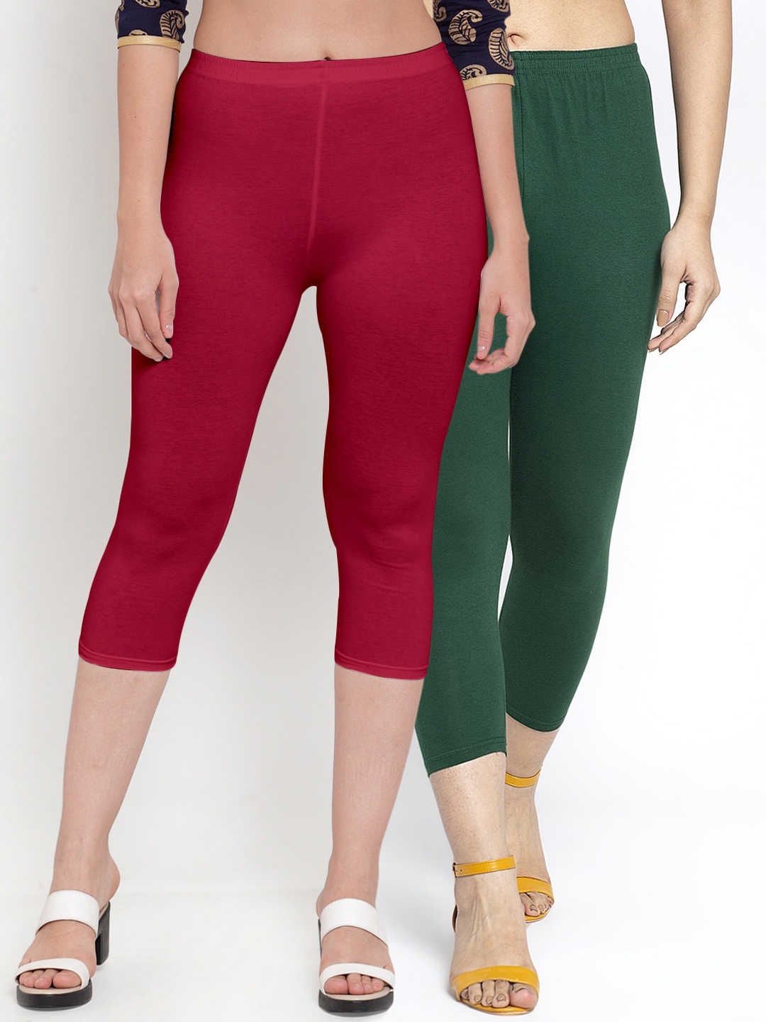 

Jinfo Pack Of 2 Women Green & Maroon Capris