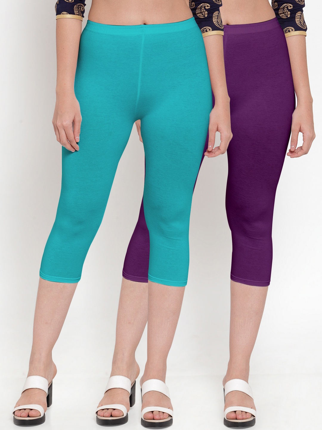 

Jinfo Women Purple & Blue Pack Of 2 Capris