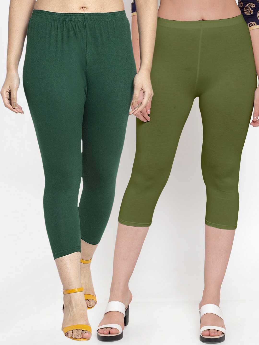 

Jinfo Women Pack Of 2 Green Cotton Capris