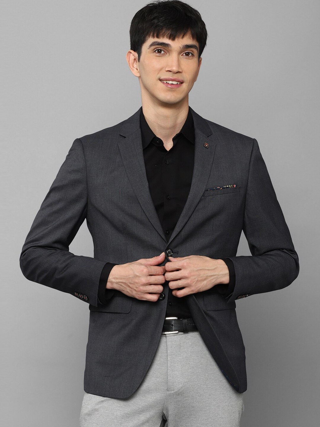 

Allen Solly Men Grey Self Design Slim-Fit Single Breasted Casual Blazer