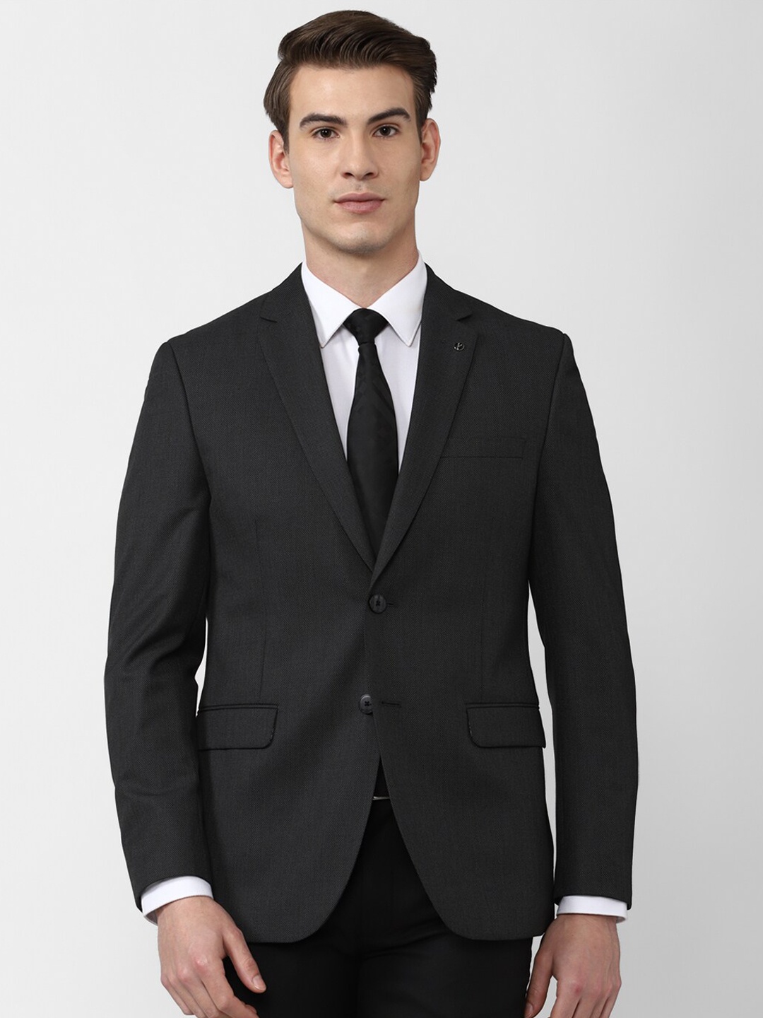 

Van Heusen Men Grey Solid Slim-Fit Single Breasted Formal Blazer