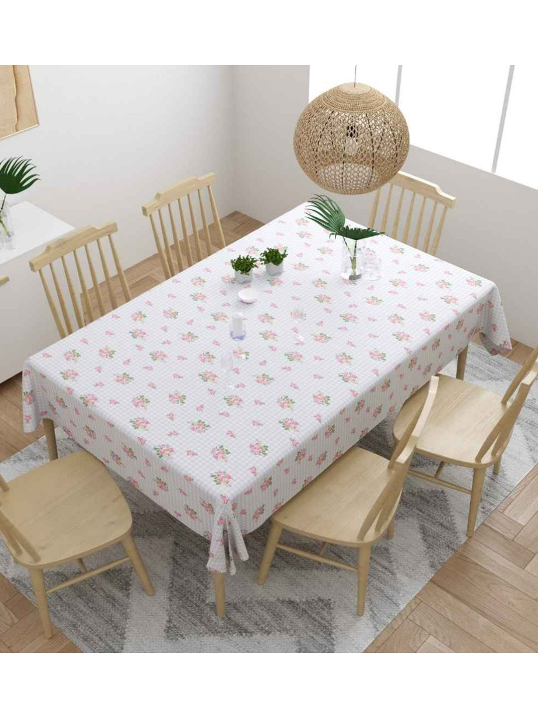 

haus & kinder Blue & White Floral Printed 6-Seater Cotton Table Cloth