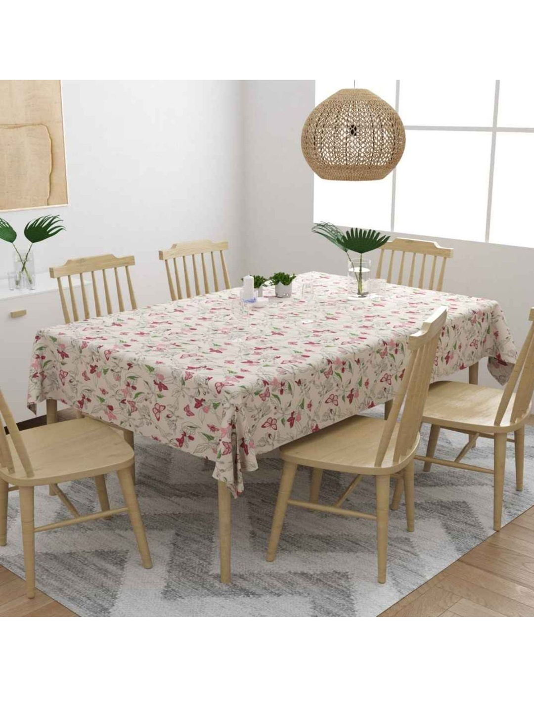 

haus & kinder Green & Peach Floral Printed Pure Cotton 6-Seater Table Cloth