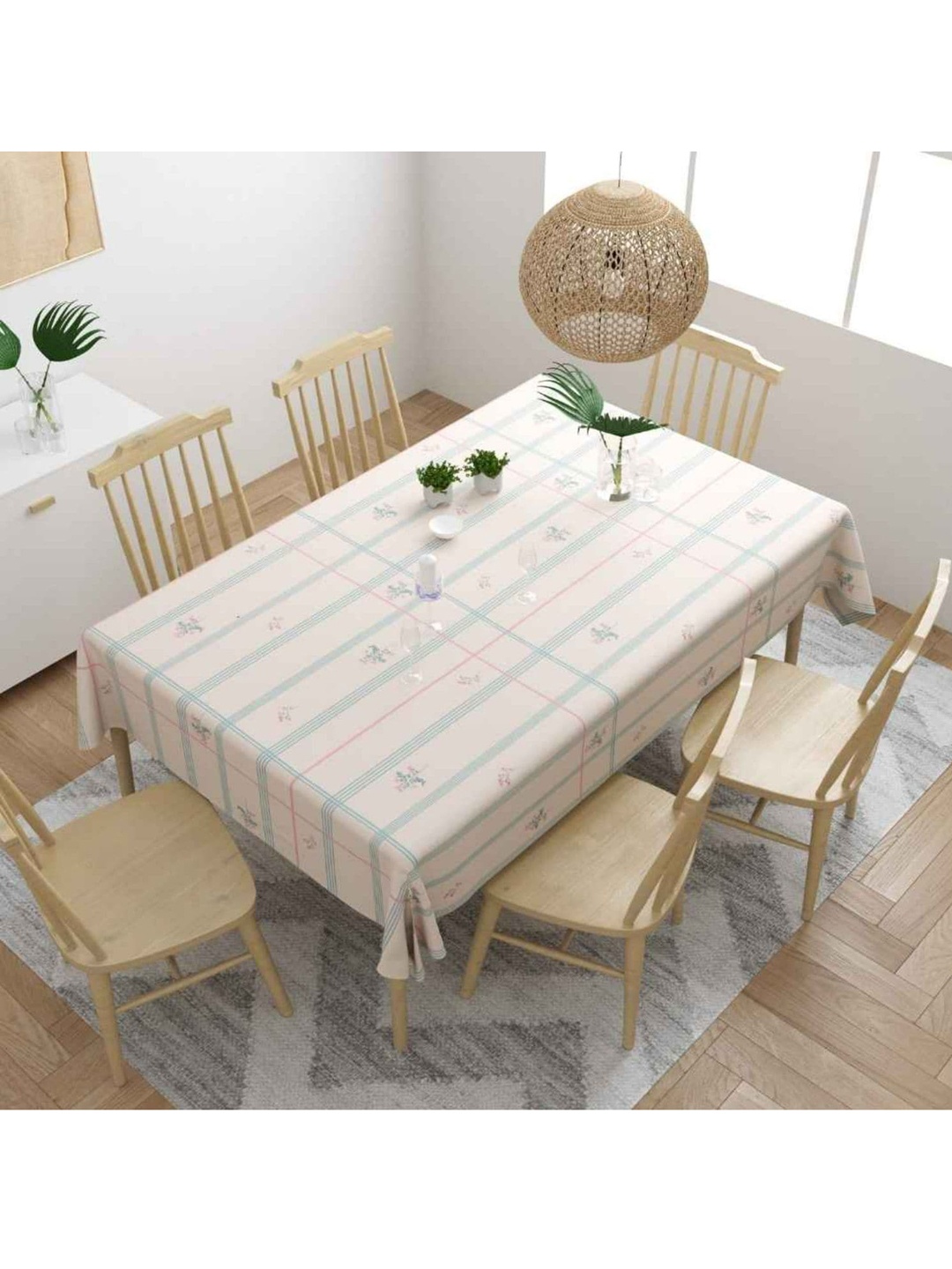 

haus & kinder Beige Printed Pure Cotton Rectangular 6 Seater Table Cloth