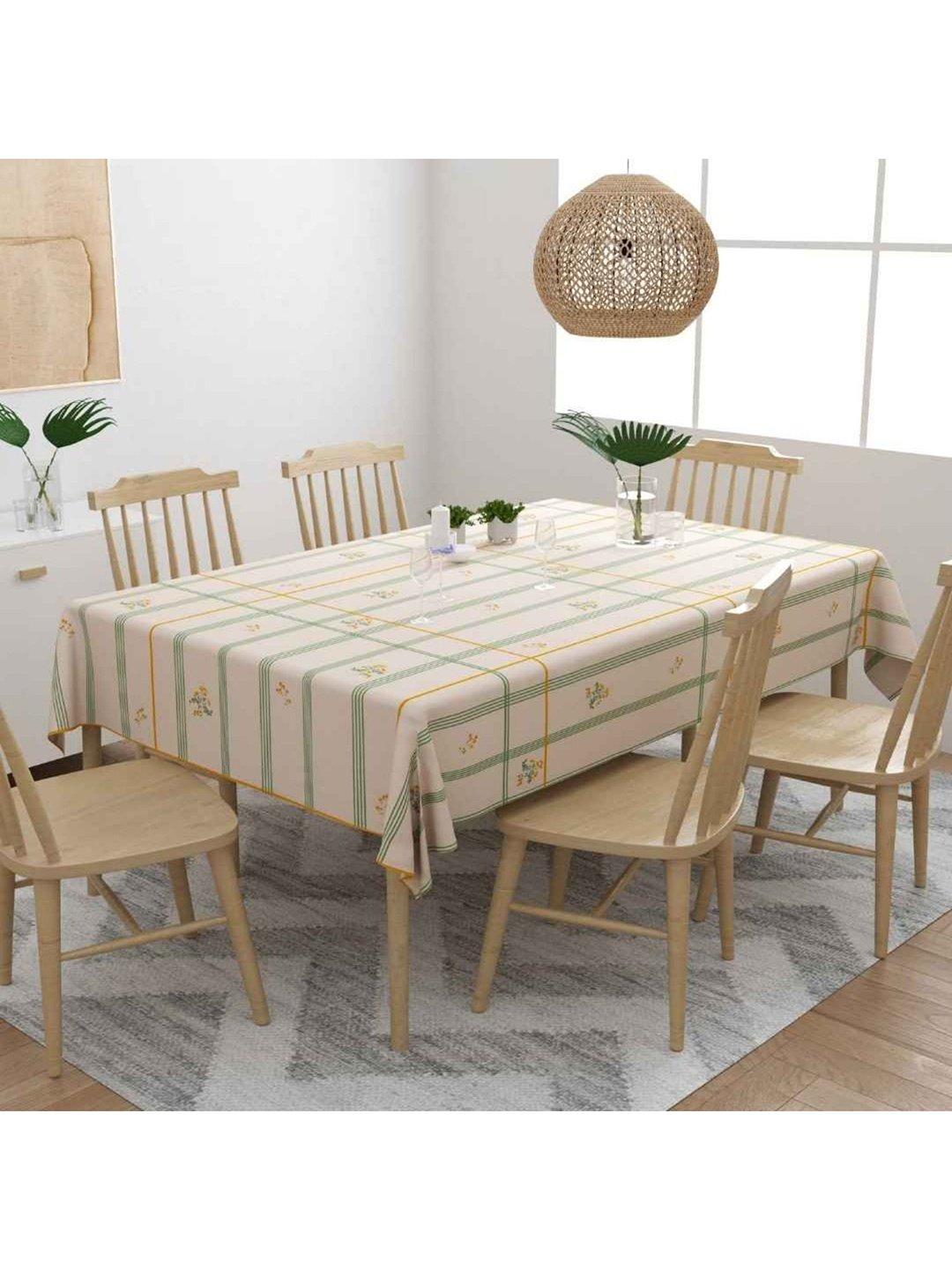 

haus & kinder Beige Printed Cotton Rectangular 6 Seater Table Cloth