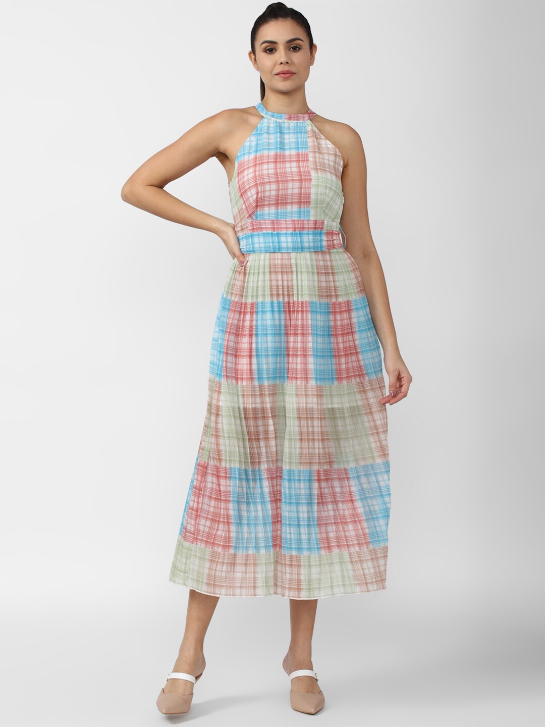 

Van Heusen Woman Multicoloured Checked Halter Neck Midi Dress, Multi
