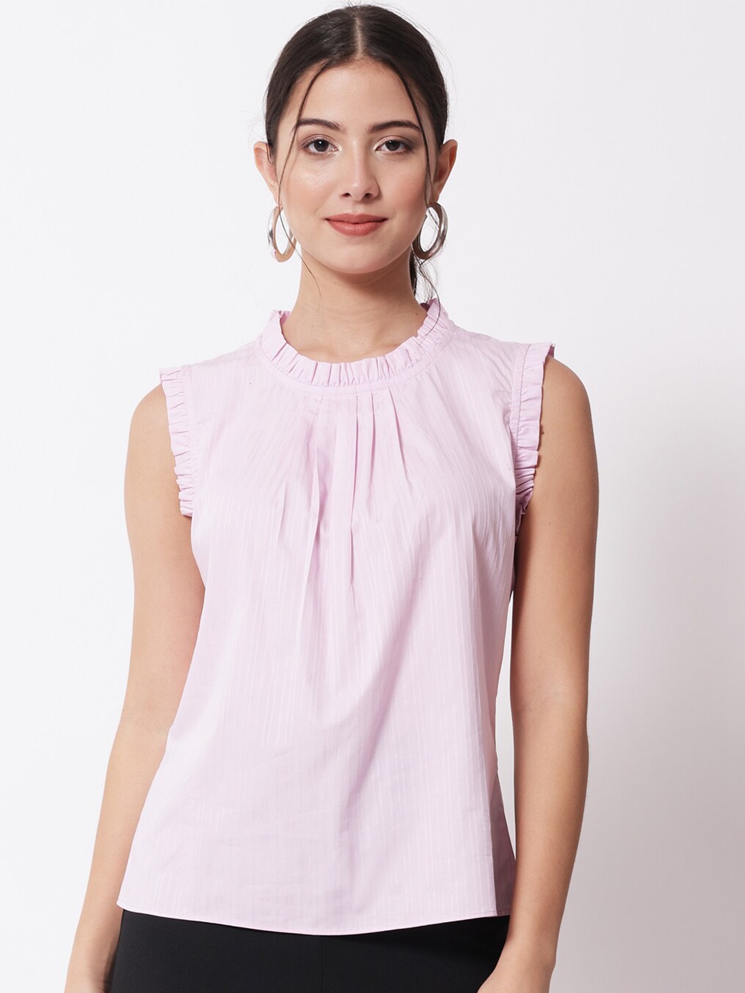 

CHARMGAL Pink Gathered Pleated Cotton Top
