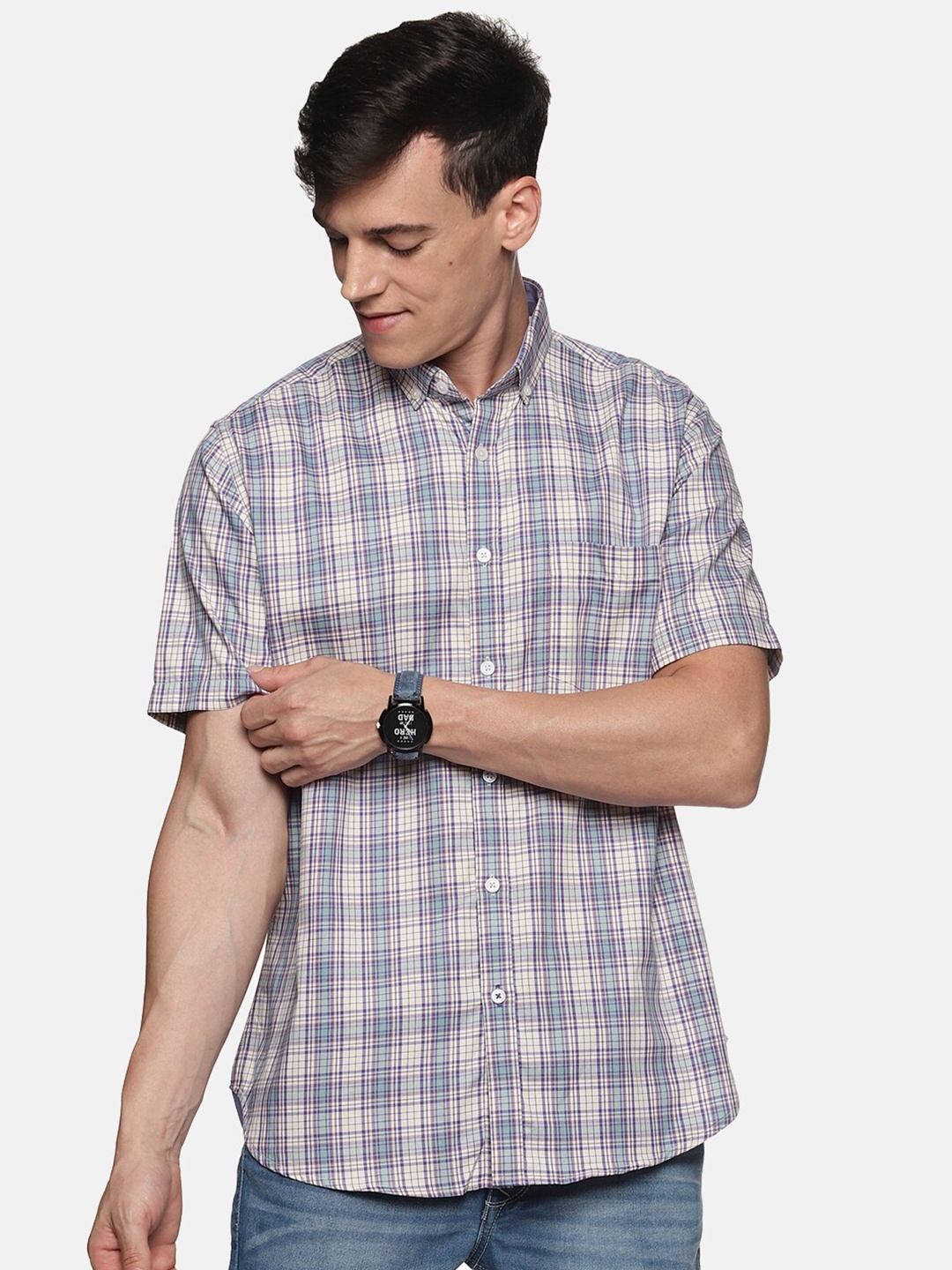 

DON VINO Men Beige Relaxed Tartan Checks Casual Shirt