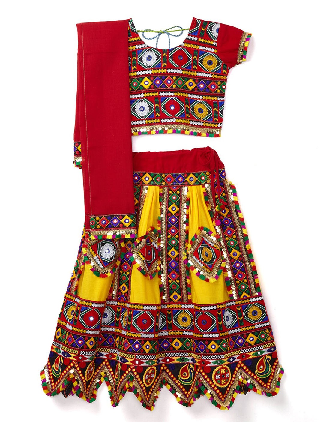 

BANJARA INDIA Girls Yellow & Red Embroidered Ready to Wear Lehenga & Blouse With Dupatta