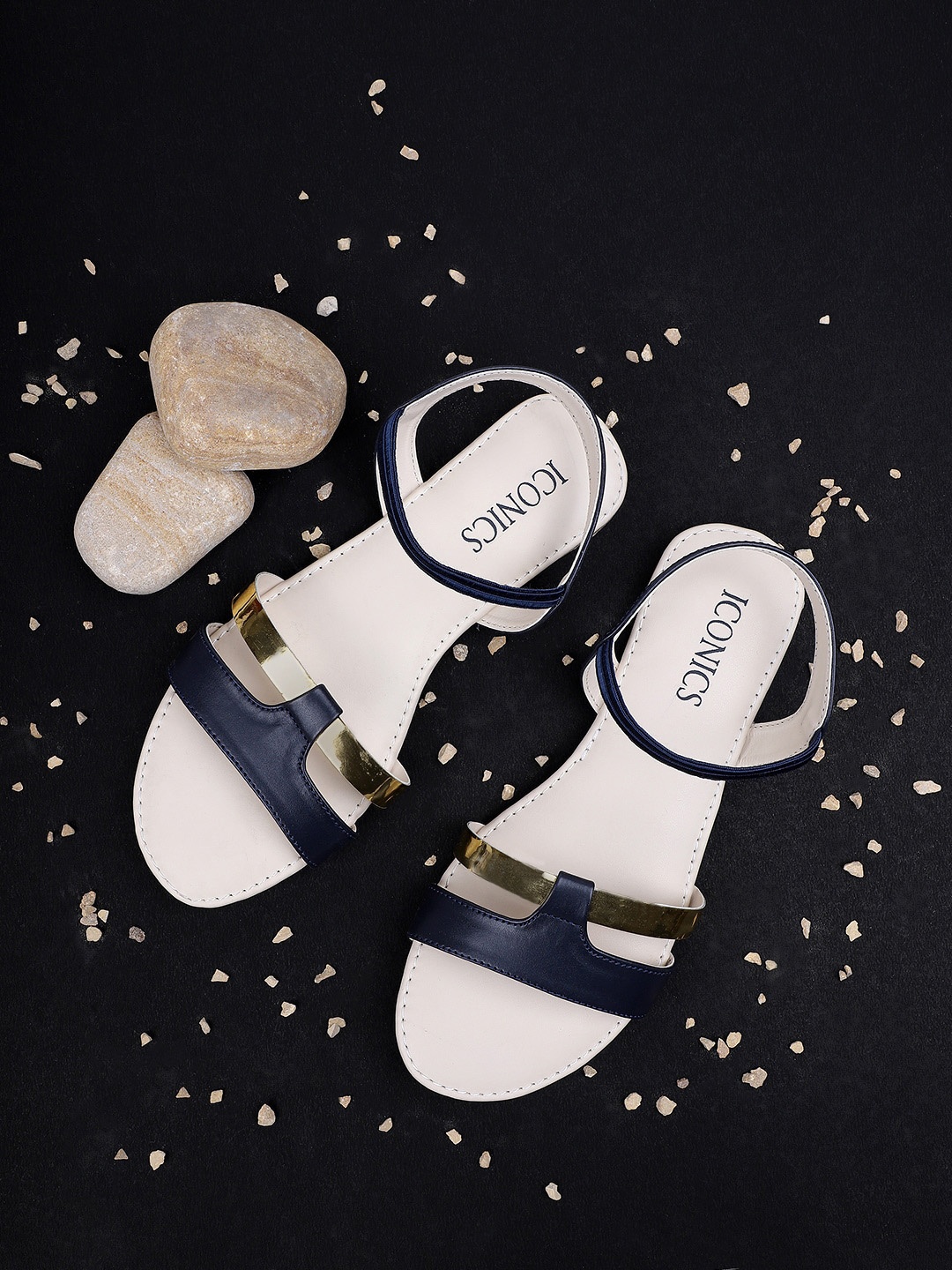 

ICONICS Women Navy Blue Embellished Open Toe Flats