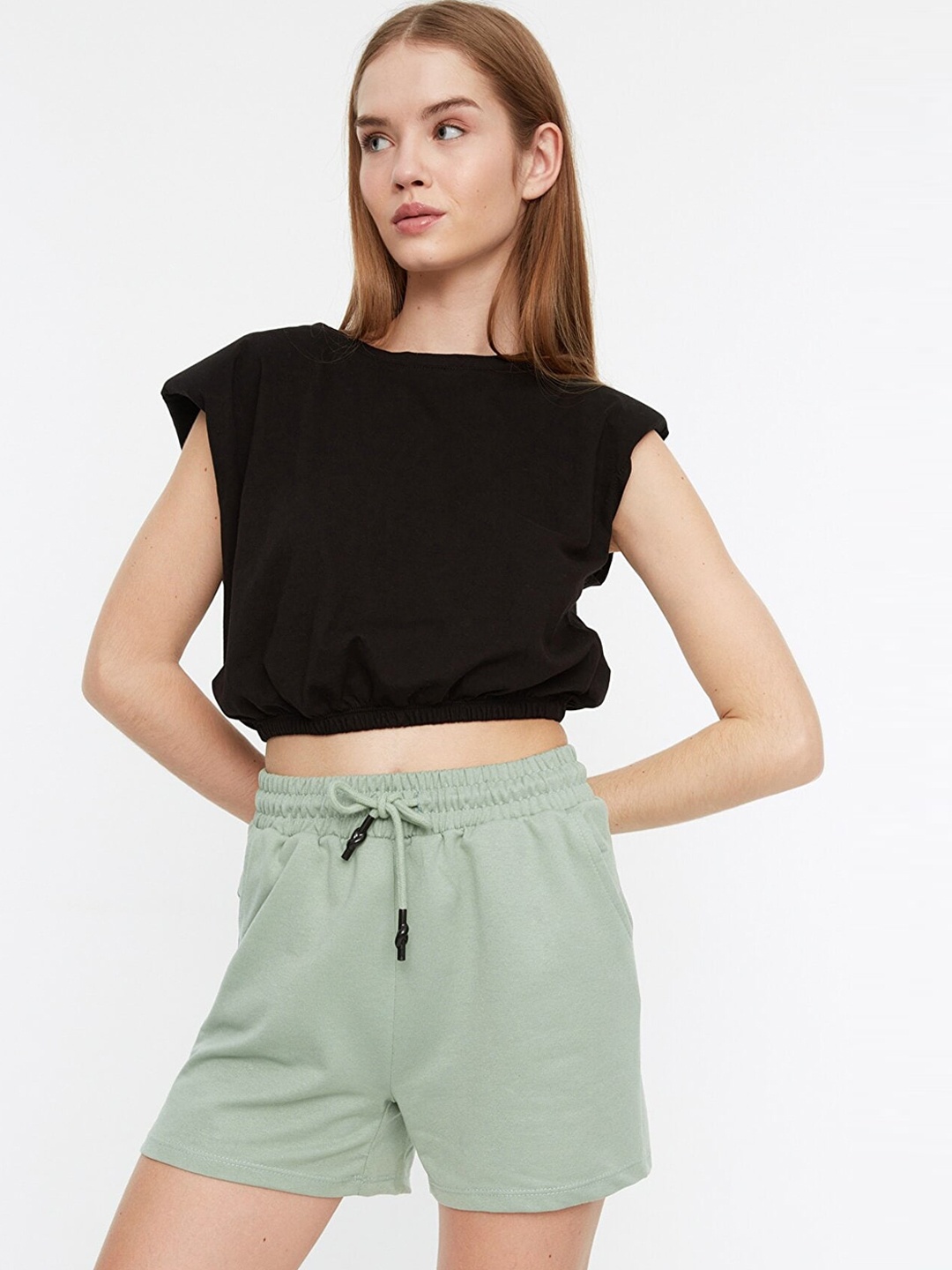

Trendyol Women Green Solid Shorts