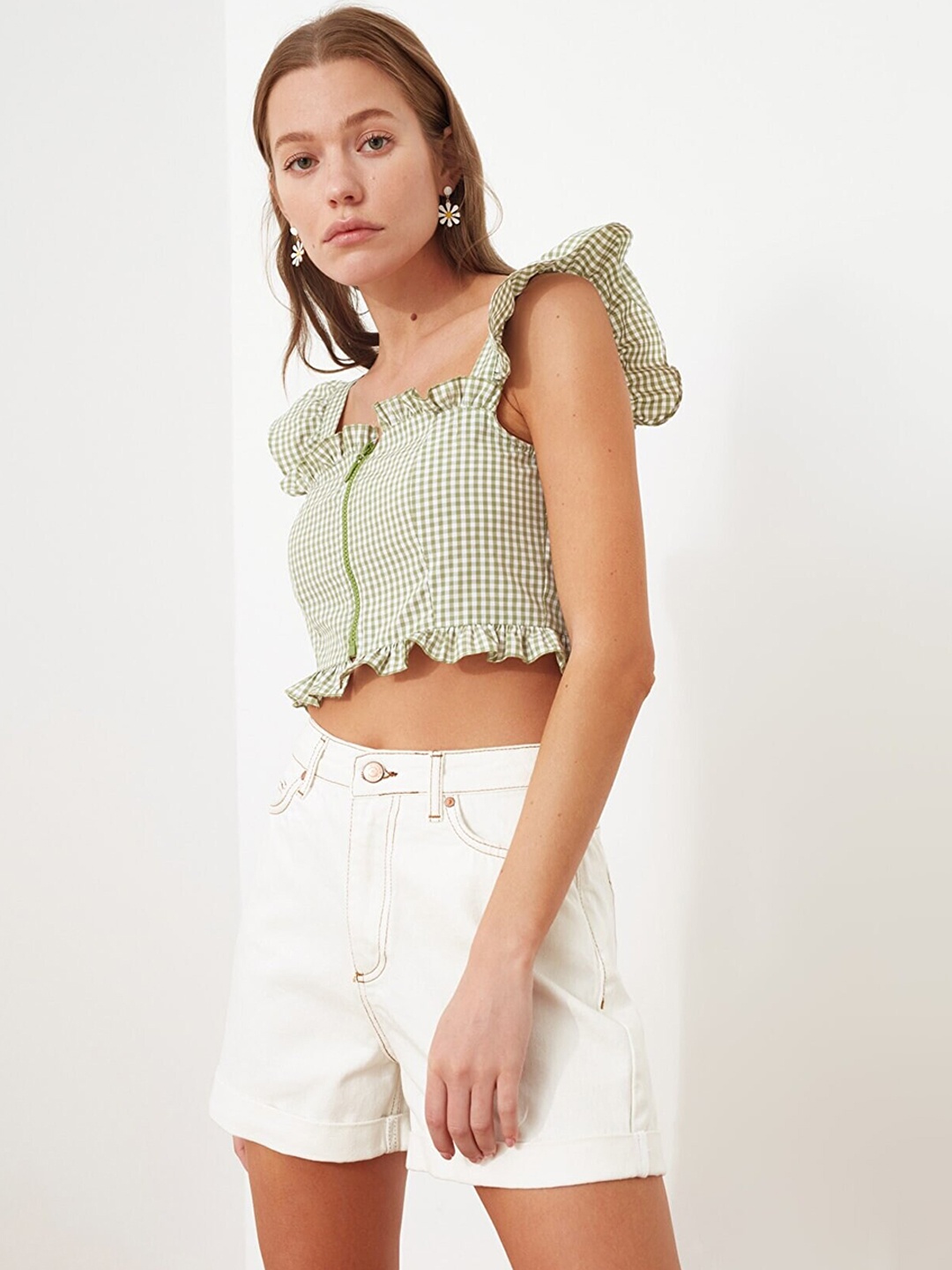 

Trendyol Women White Pure Cotton Denim Shorts