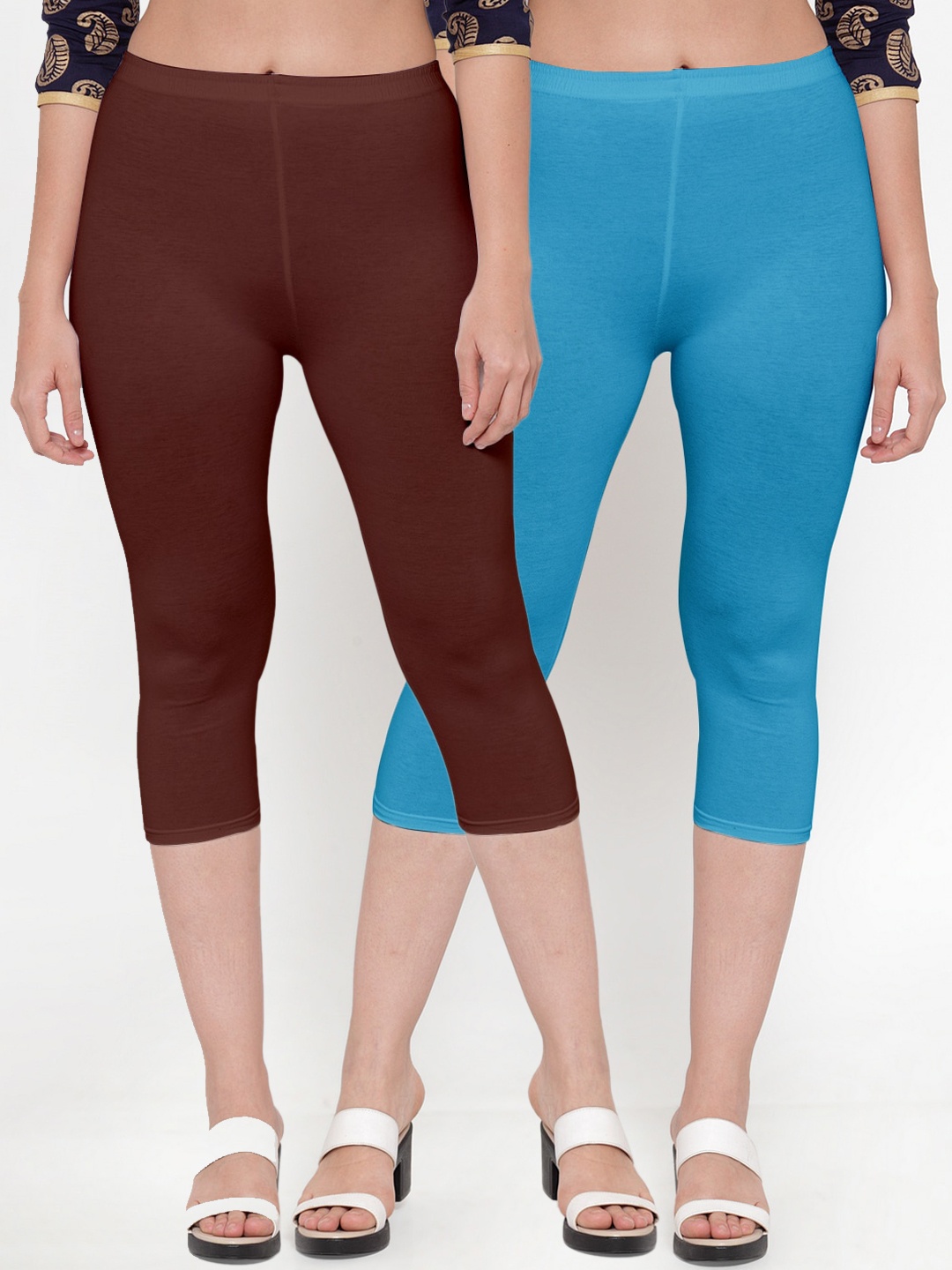 

GRACIT Women Pack of 2 Brown & Blue Cotton Capris