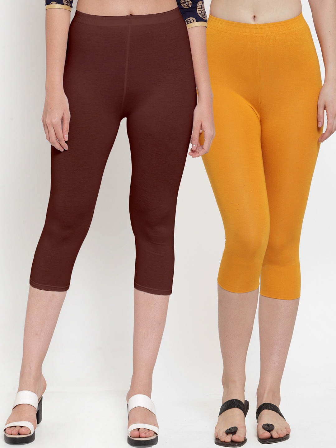 

GRACIT Women Set of 2 Brown & Magenta Capris
